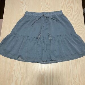 Pink Lily Blue Skater Mini Skirt with Tie Front